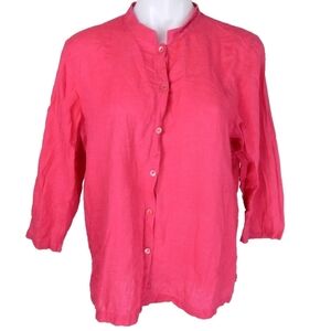 Eileen Fisher Pink Linen Button Down Shirt